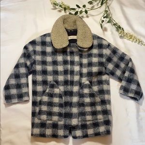 MONSOON Fuzzy Wool Plaid Coat SZ 3/4